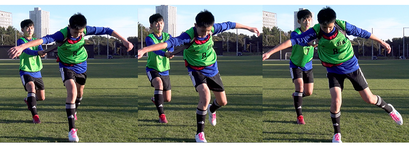 図4:踏み込んだ軸足が安定せず、左右にブレる