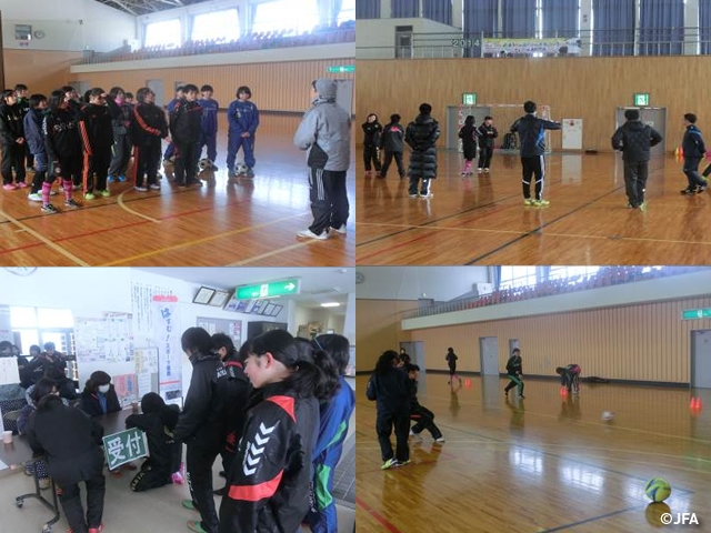 JFAガールズサッカーフェスティバル　秋田県秋田市の秋田市河辺体育館に、約60人が参加！