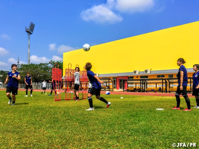 Nadeshiko Japan (Japan Women's National Team) holds conditioning session ahead of their match against Vietnam at the 18th Asian Games 2018 Jakarta Palembang